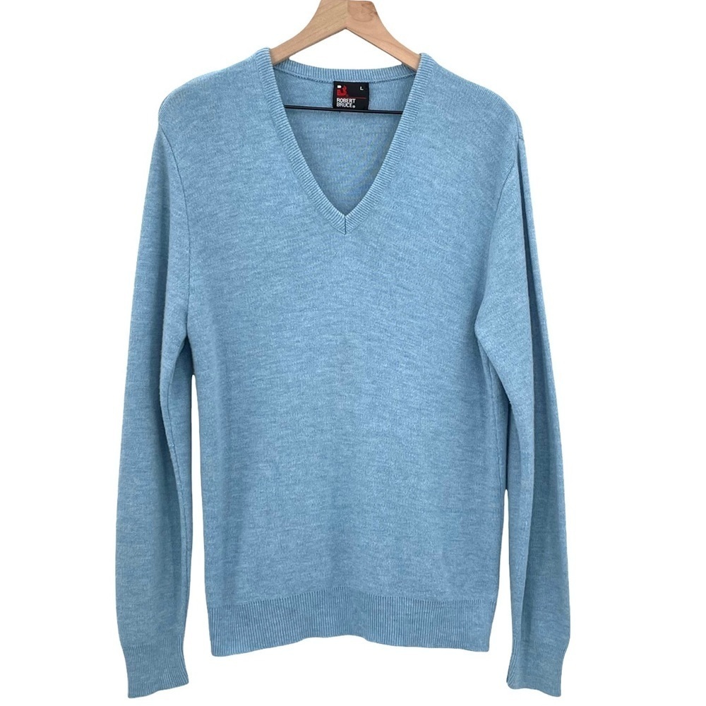 Vintage Robert Bruce V-Neck Pullover Sweater Solid Light Blue SOFT Unisex Large
